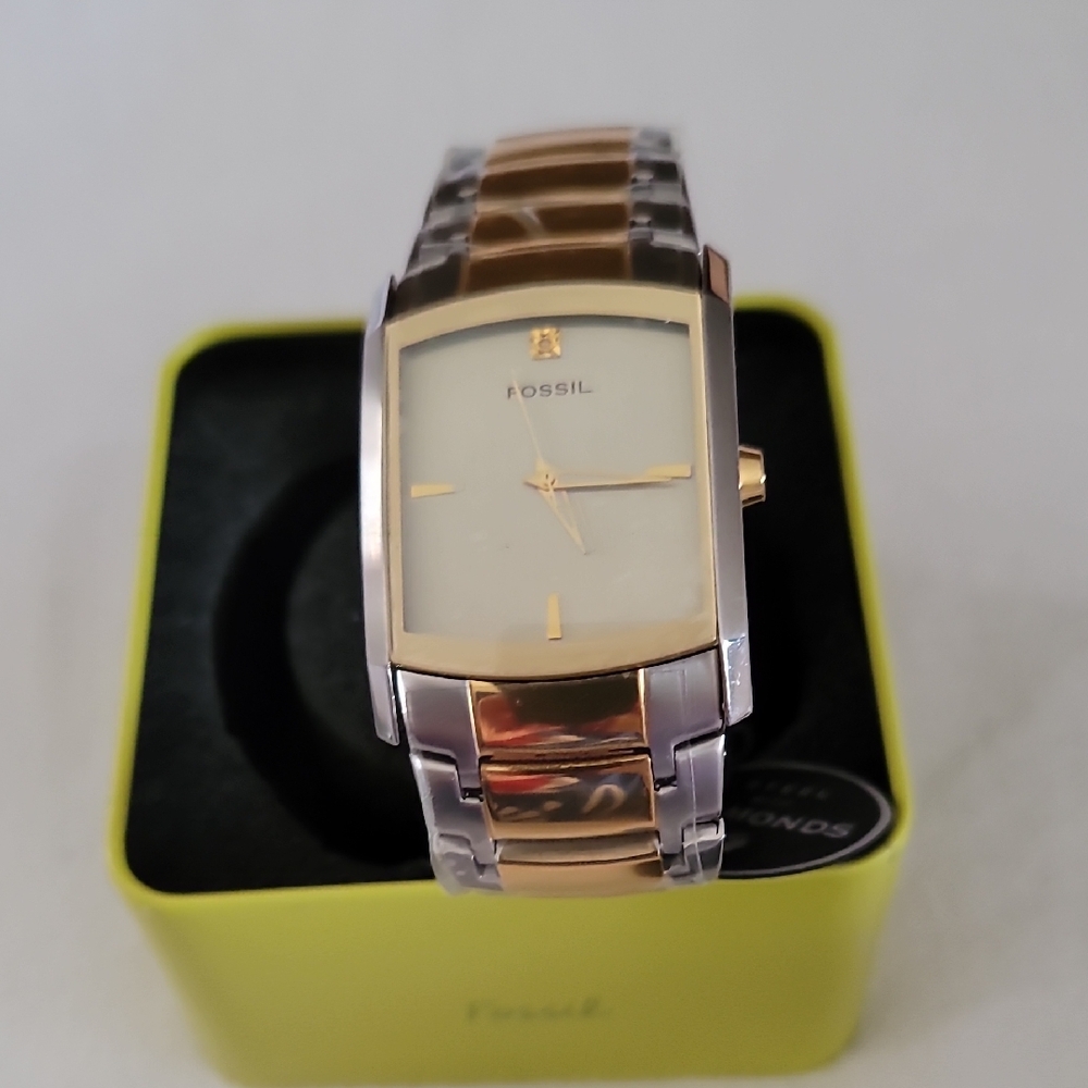 Fossil Gold and Silver Rectangular Watch